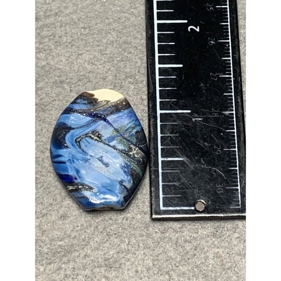 Handmade Abstract Lampwork Glass Beads Set of 2 Unique Blue & Multicolor Design - Picture 4 of 6